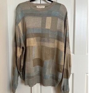 Vintage Norm Thompson‎ Patchwork Sweater Grandpacore Textured Knit 90s Large